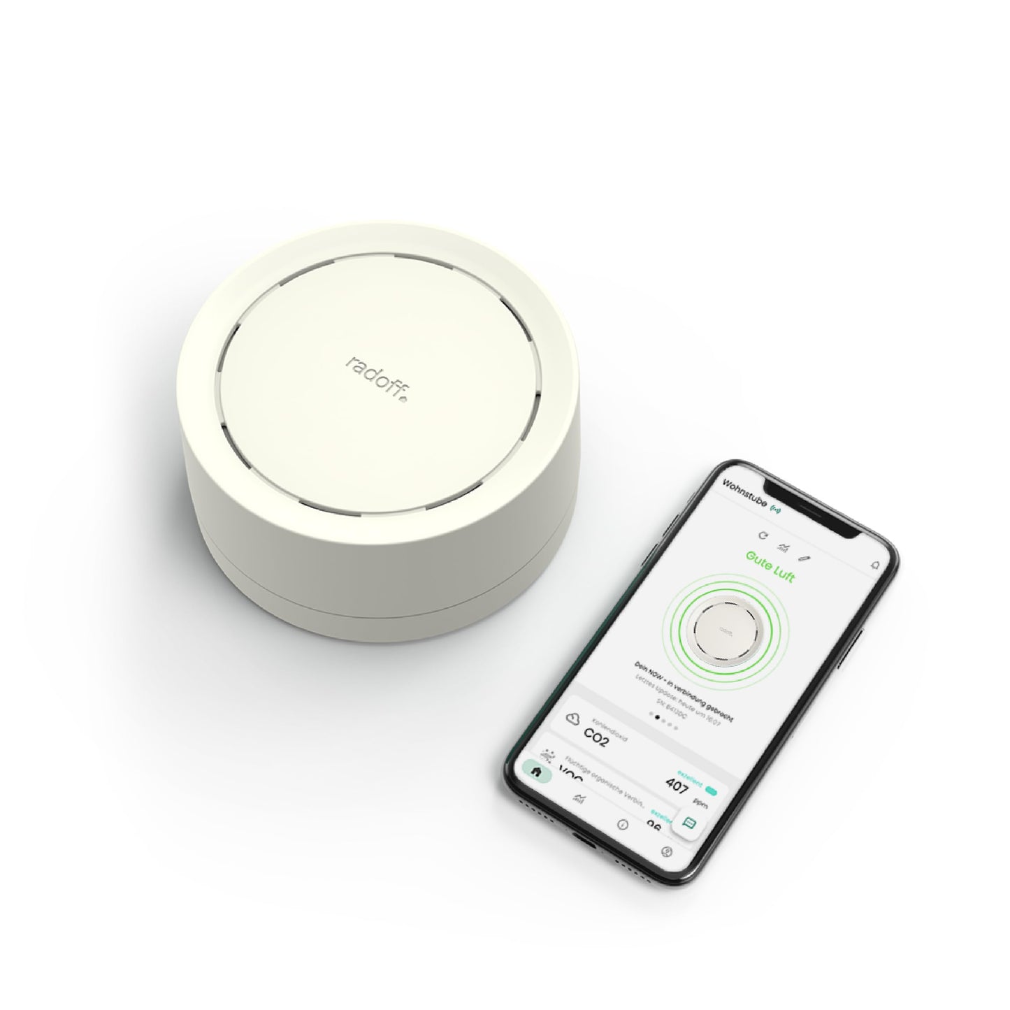 Luftqualität-Messgerät mit CO2- und VOC-Sensoren, Weiss