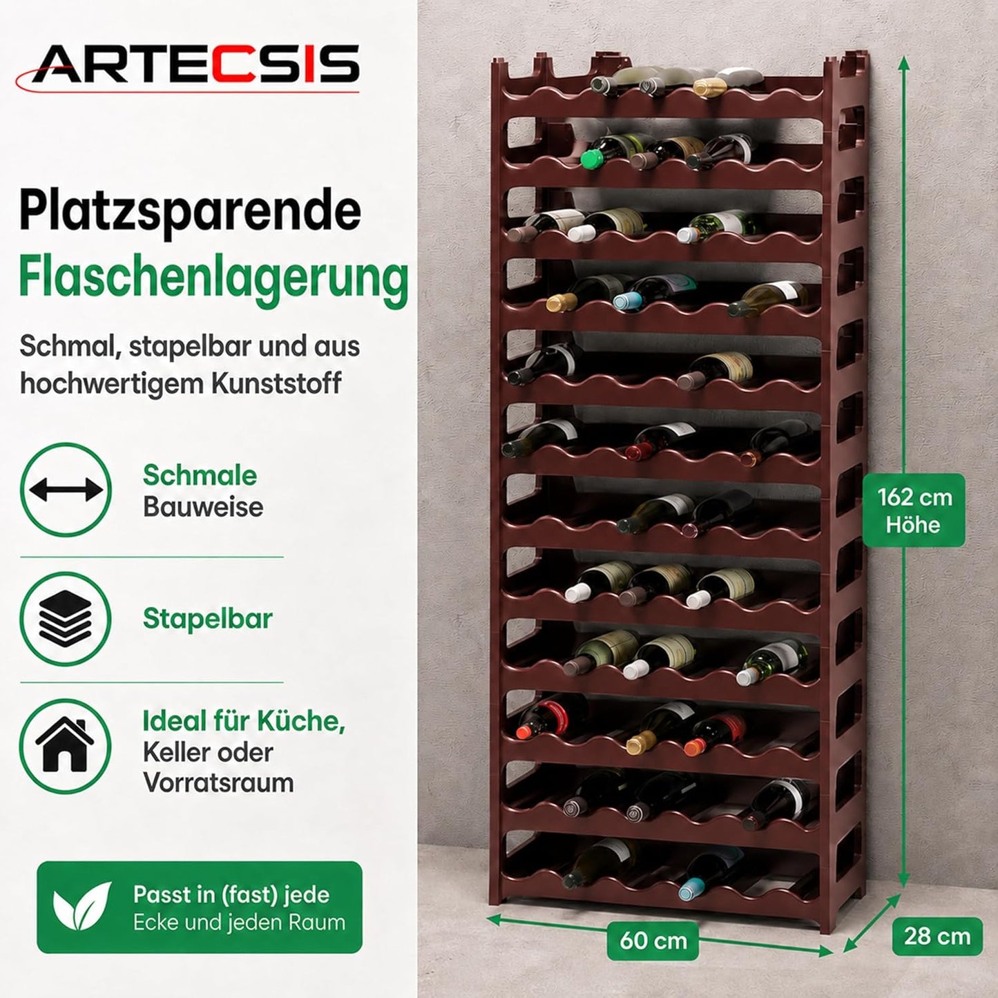 Stapelbares Weinregal, Braun 72 Flaschen