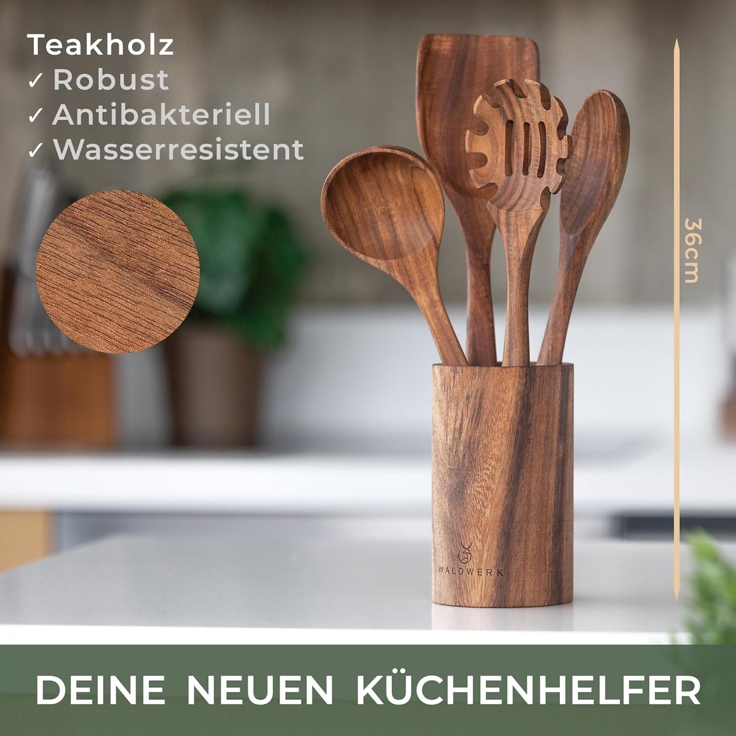 4-teiliges Küchenhelfer-Set, Kochbesteck Set 5 Teak