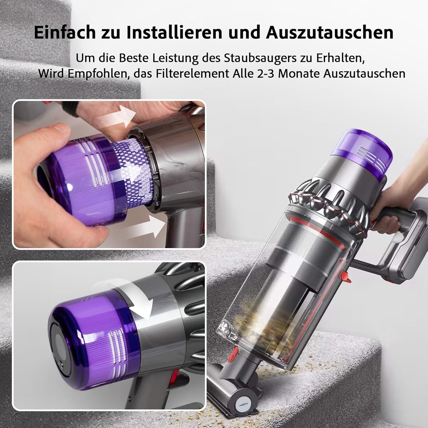 2 x Ersatzfilter für Dyson Cyclone V11/V15 Staubsauger, Lila V11-2PC