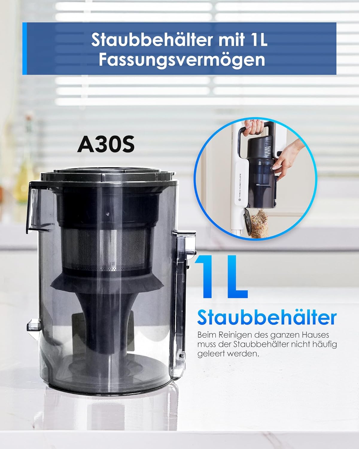 Akku Staubsauger A30S mit ZeroTangle Bürste, A30S