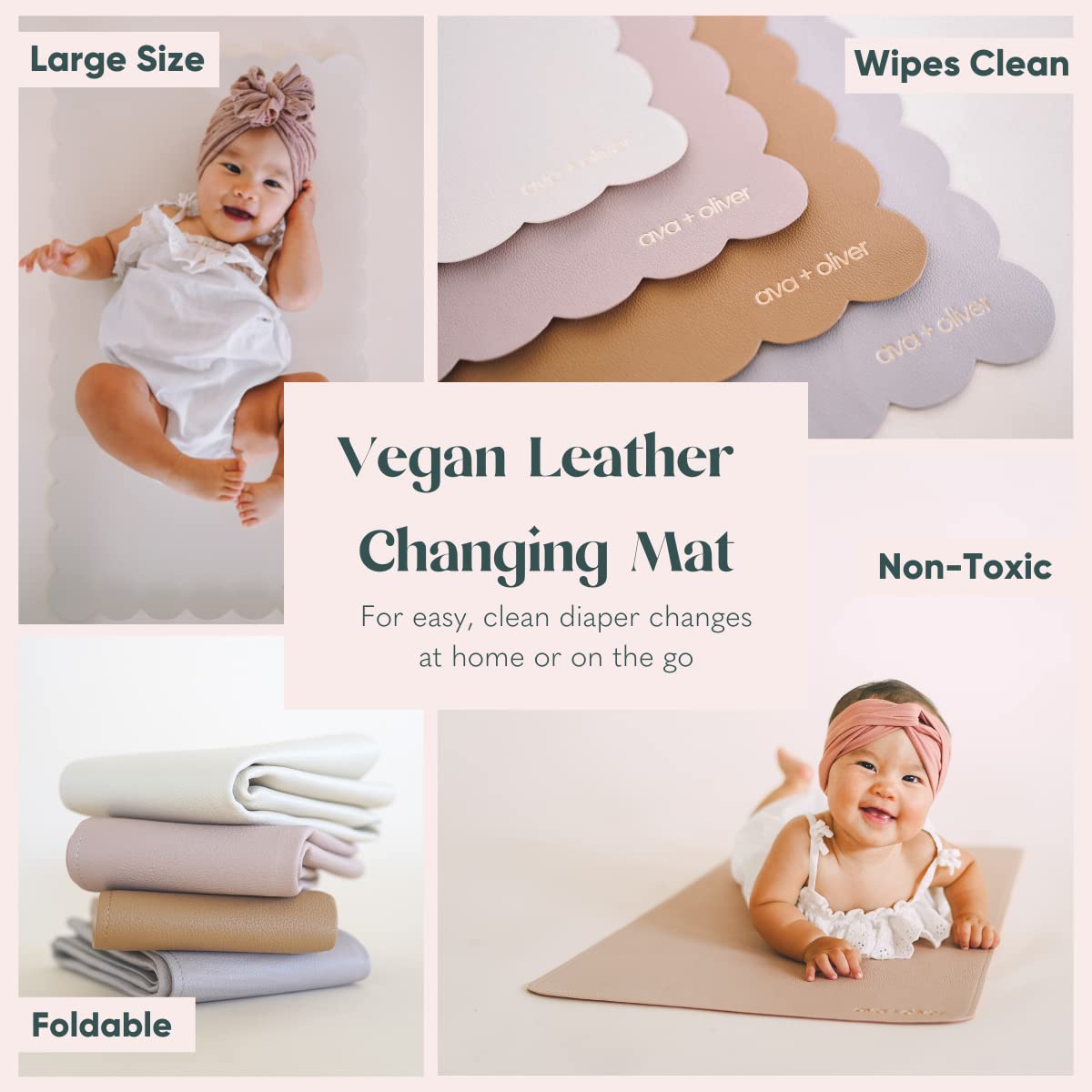 Tragbare Wickelauflage aus veganem Leder, Cream