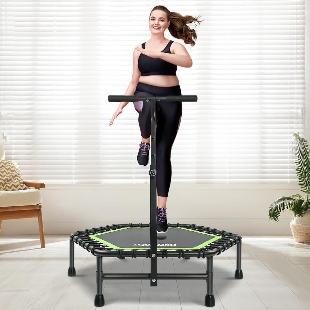 Mini-Fitness-Trampolin mit Bungee-Rückpraller, Grün-Sechskant-mit Griff