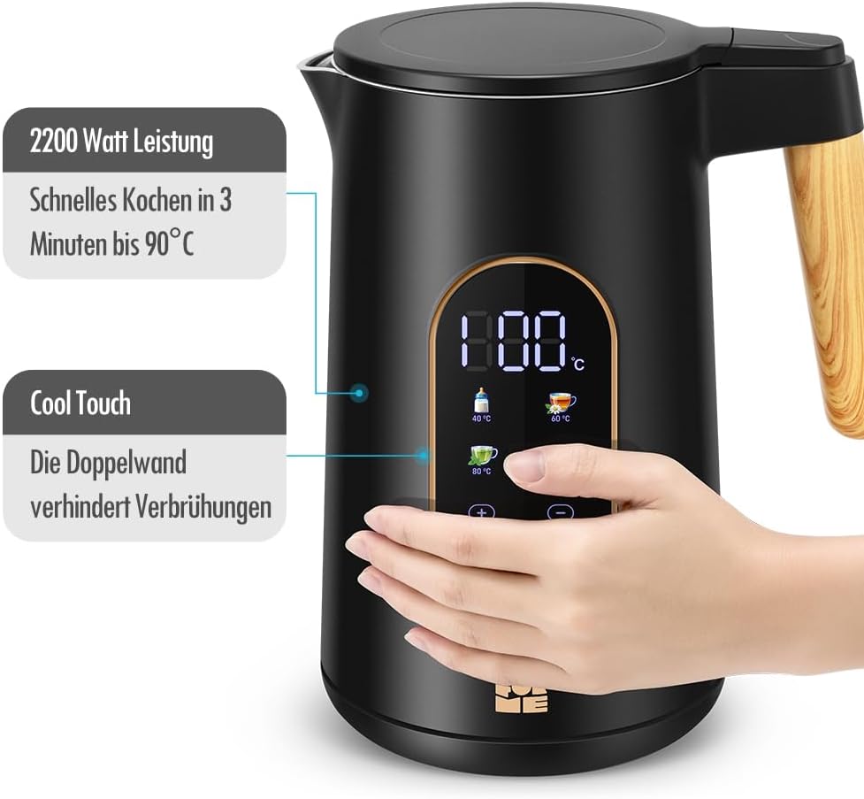Wasserkocher mit Temperatureinstellung, Schwarz 5017