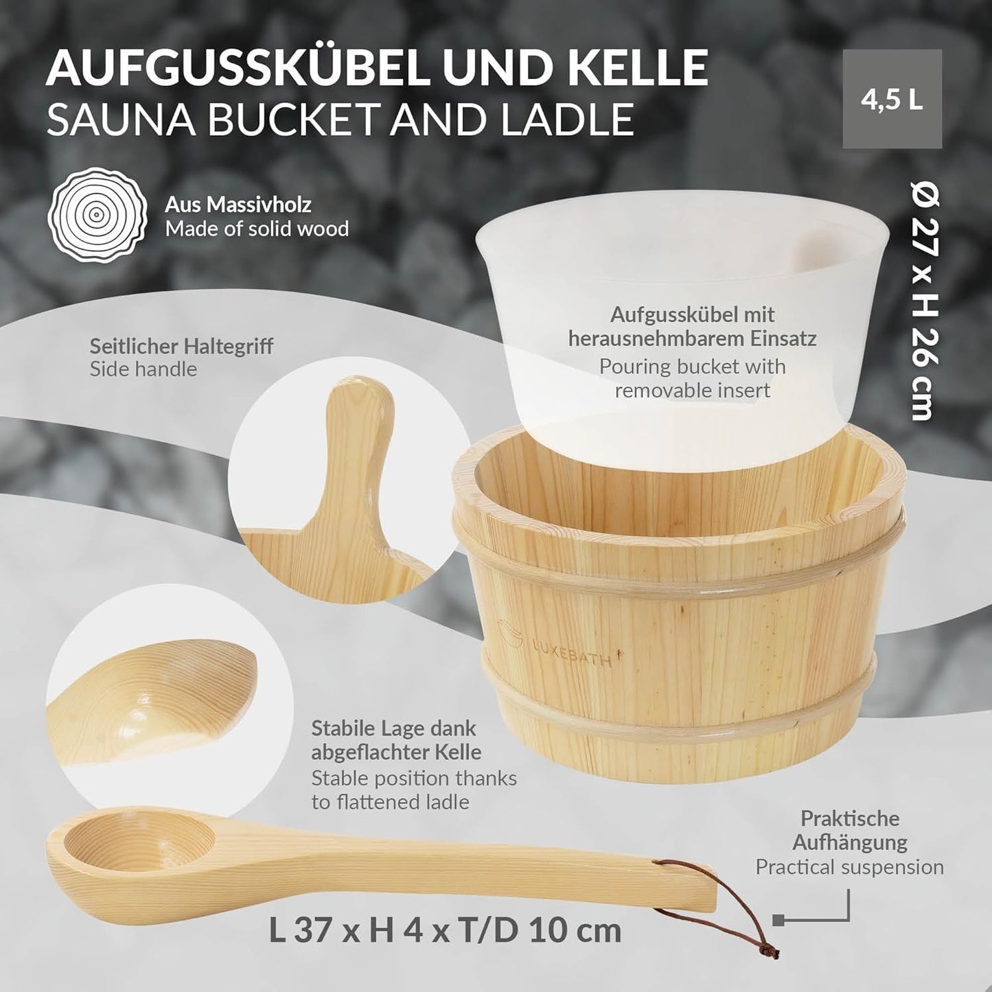 Saunazubehör-Set aus Kiefernholz