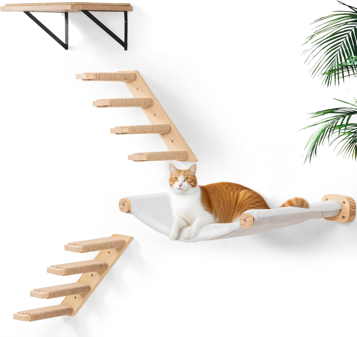 4-teiliges Kletterwand-Set für Katzen, 1PC Hängematte+1PC Wandregal Katzen+2PC Stufen