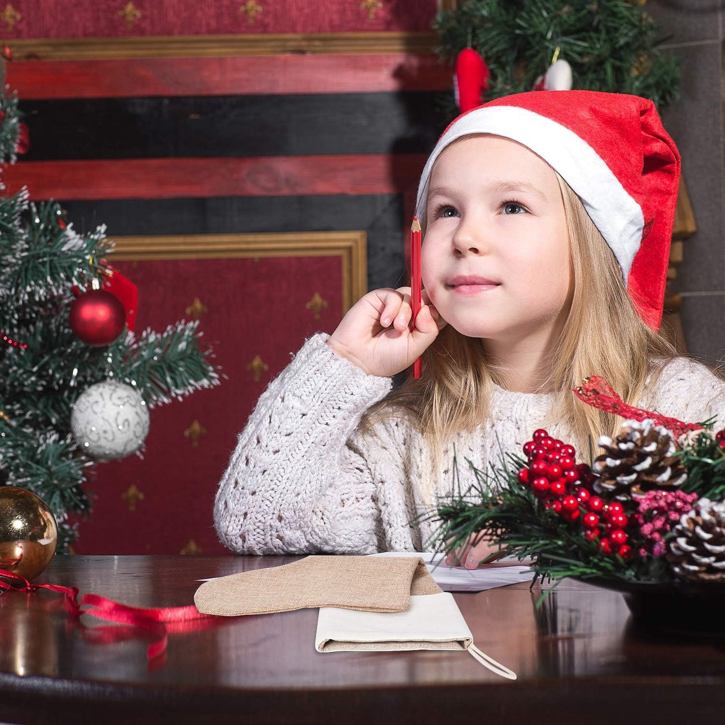 7 Stück Weihnachtsstrümpfe zum Befüllen & Aufhängen, Flachsfarben 7