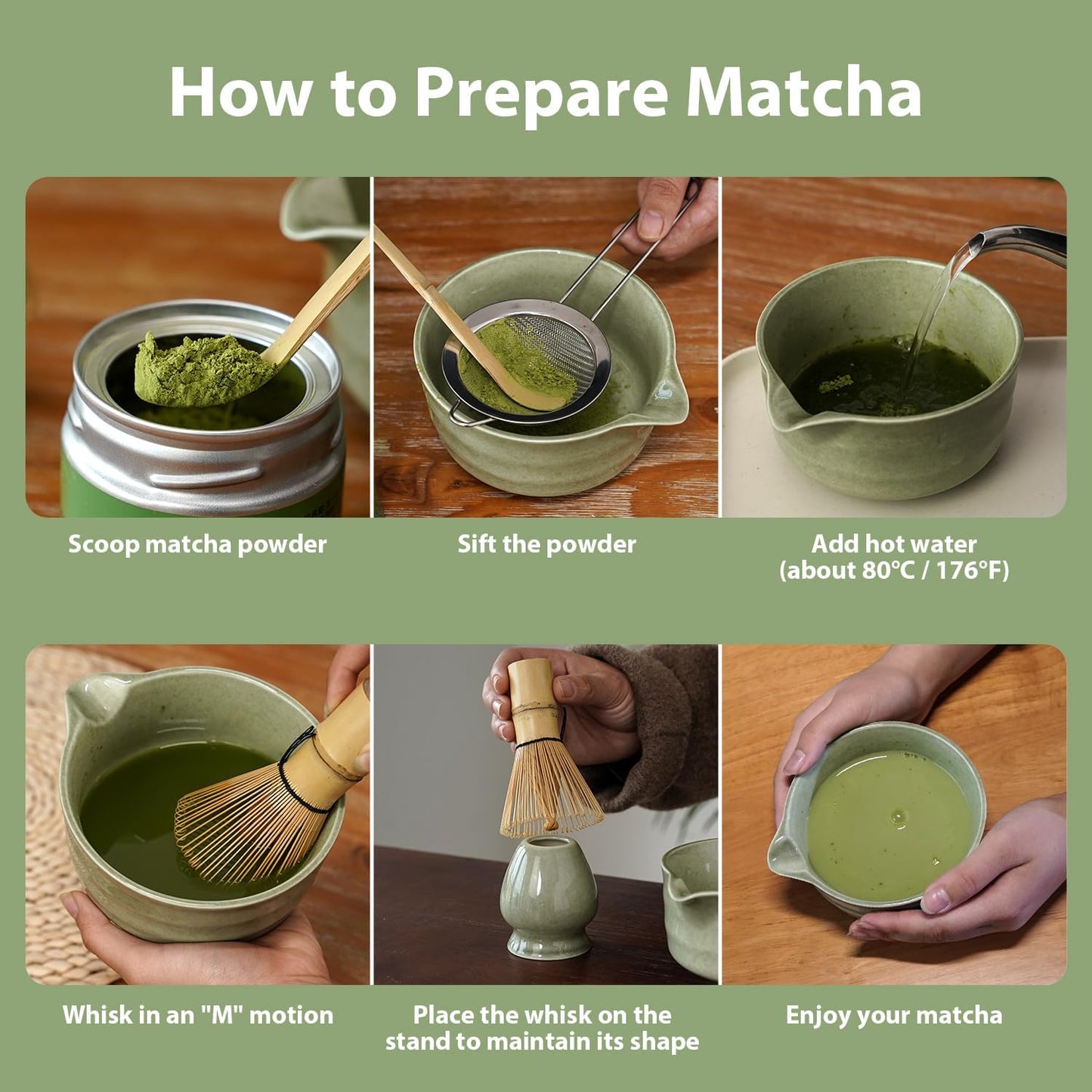 5-teiliges Matcha-Teeset, Grün