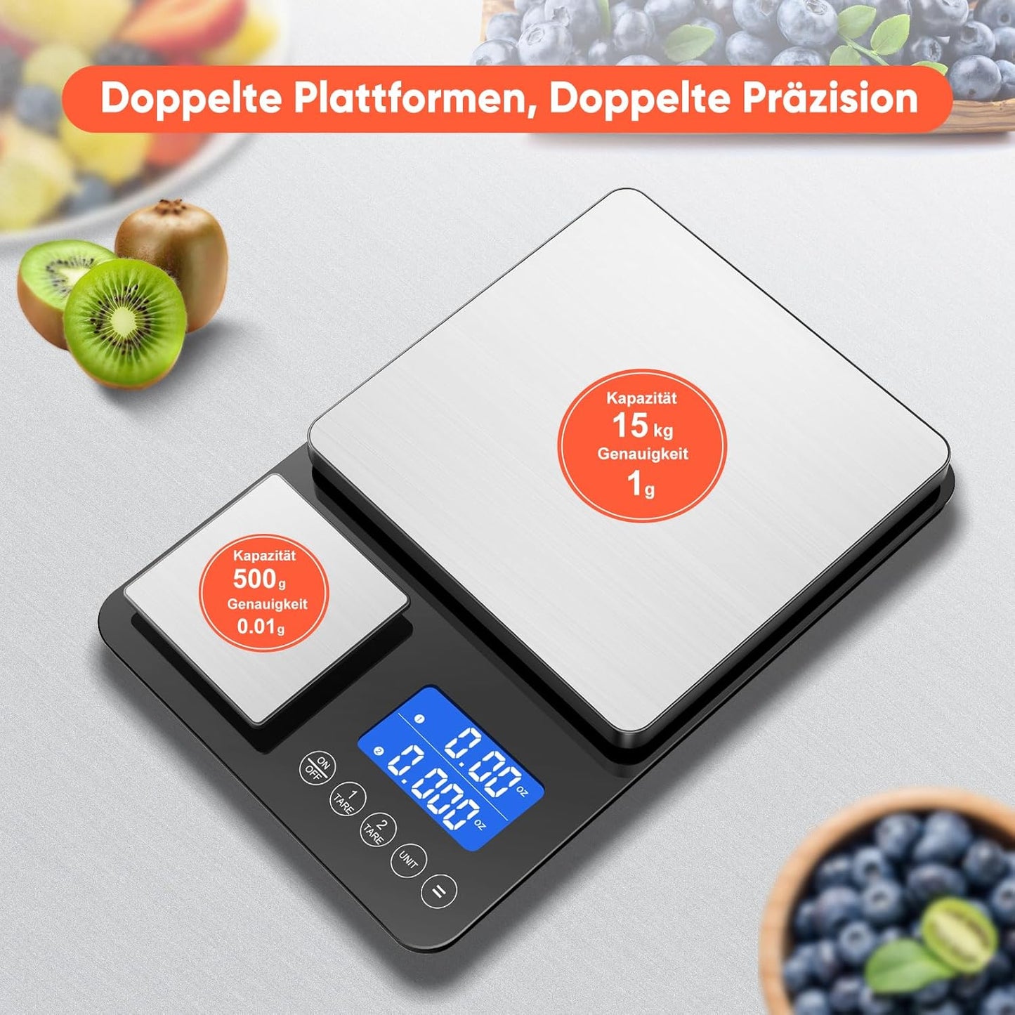 Digitale Küchenwaage mit Feinwaage, Schwarz-2