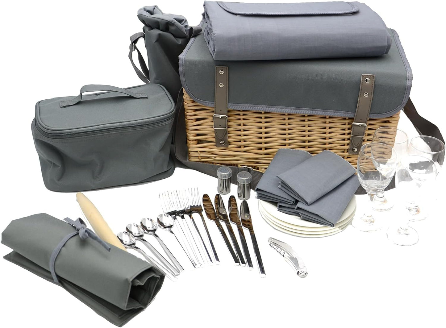 Picknickkorb-Set für 4 Personen mit Tisch und Decke