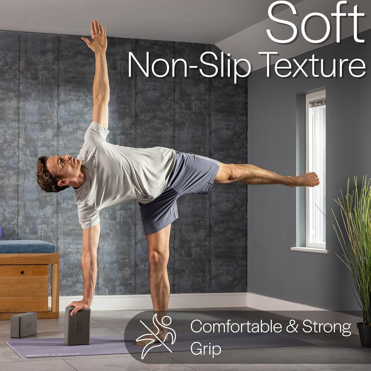 Yoga Block-Set mit Gurt, Schwarz