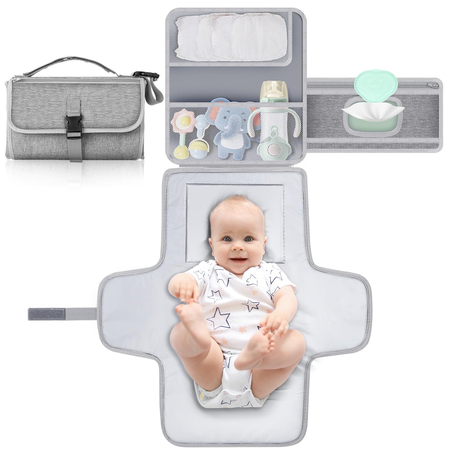 Kompakte Windeltasche mit Wickelunterlage (0-3M), 56×54cm Grau 1