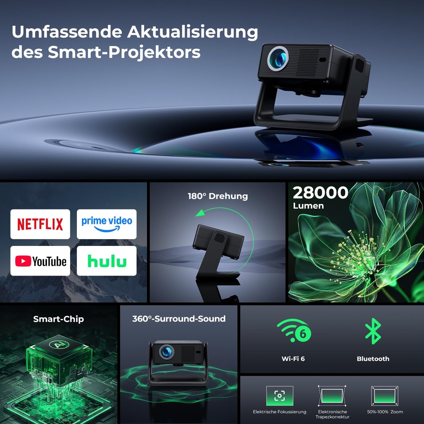 Smart Beamer AC201 4K mit Netflix-Unterstützung, Schwarz
