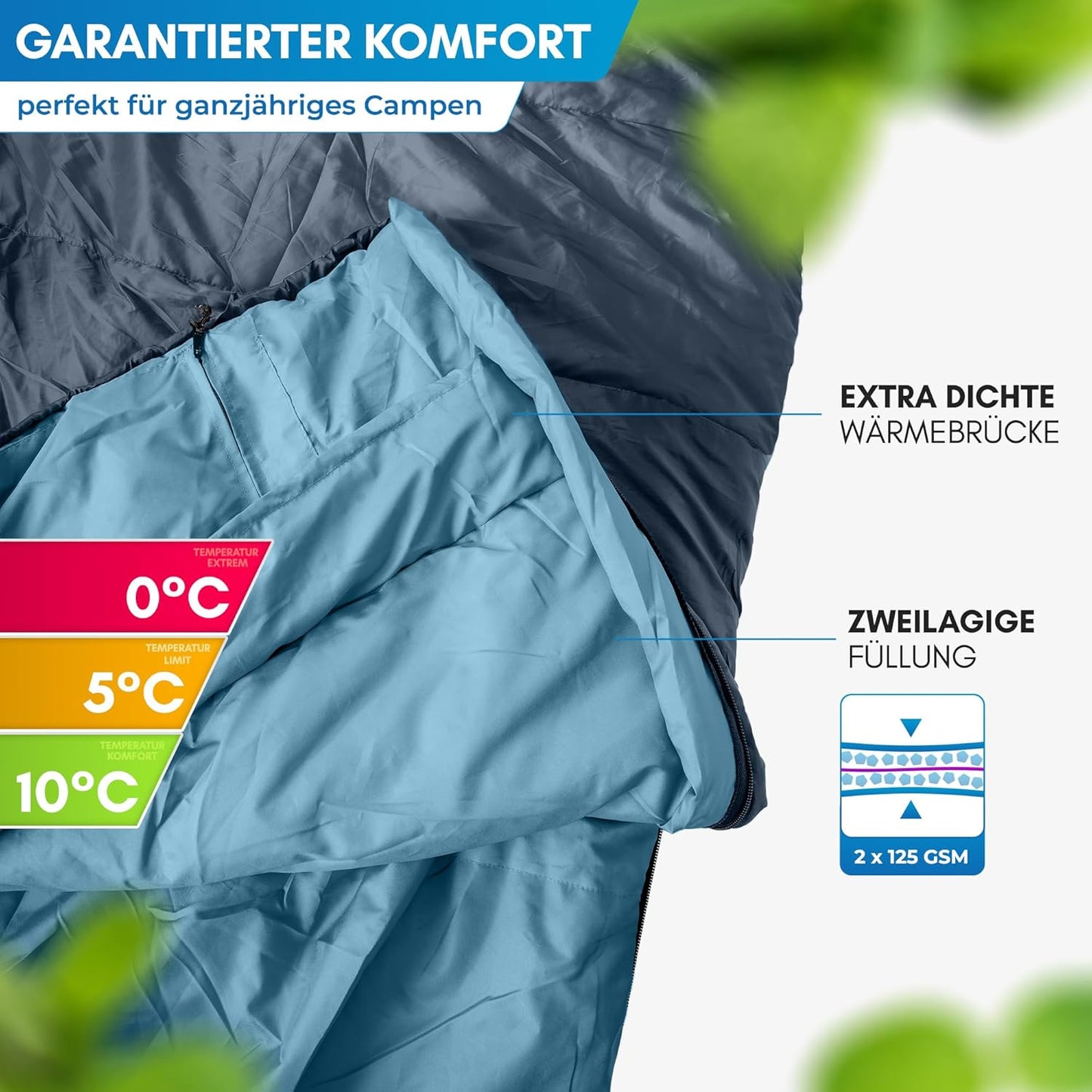 Deckenschlafsack für Camping und Festivals, Marine