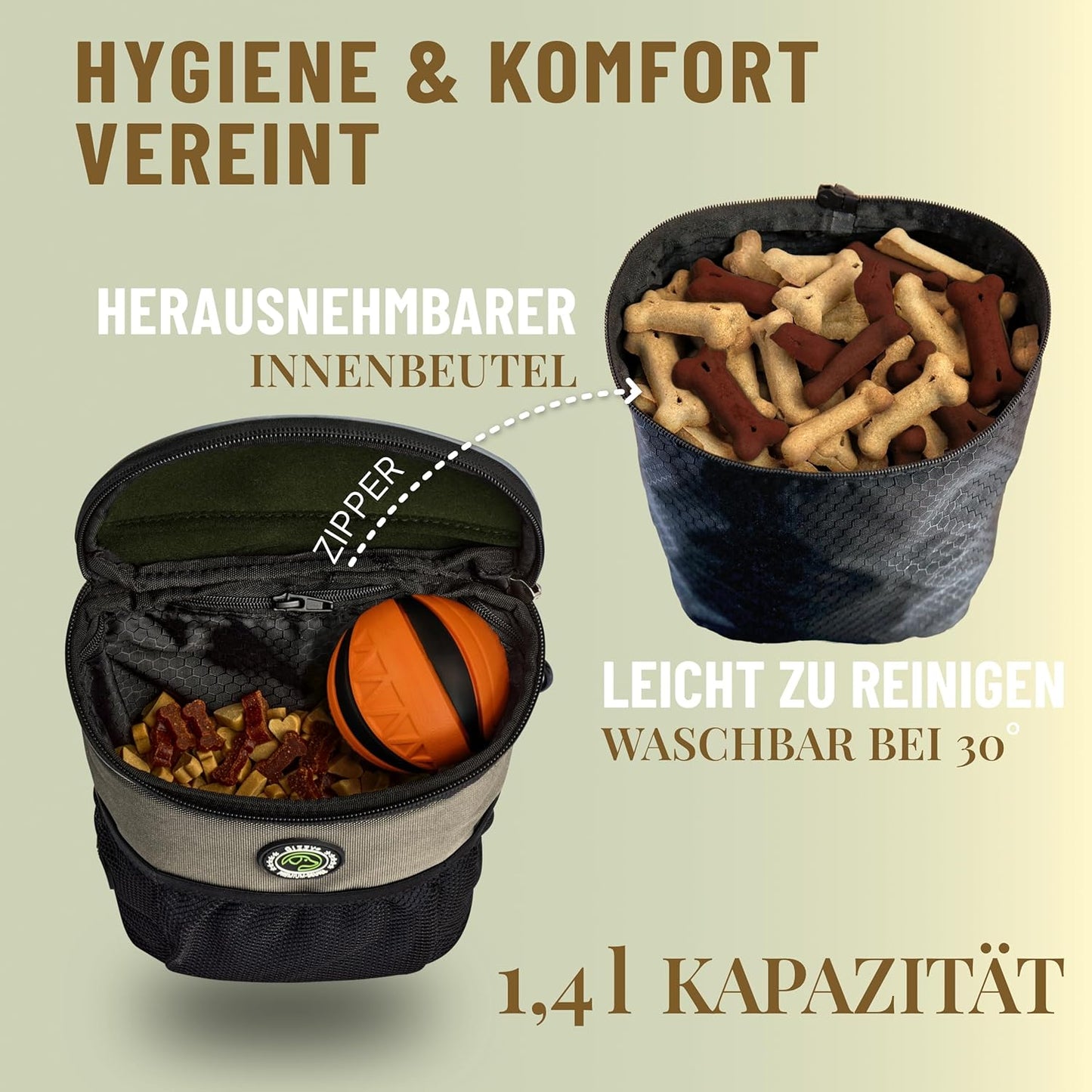 Leckerlibeutel mit Einhand-Öffnung & Regenhaube, Beige-L (mit Regenhaube)