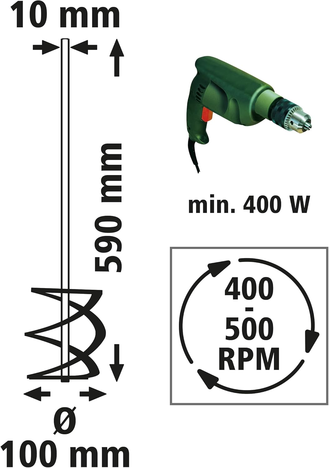 Mörtel- & Klebermischer Rührstab ø100 mm, ø100x590mm