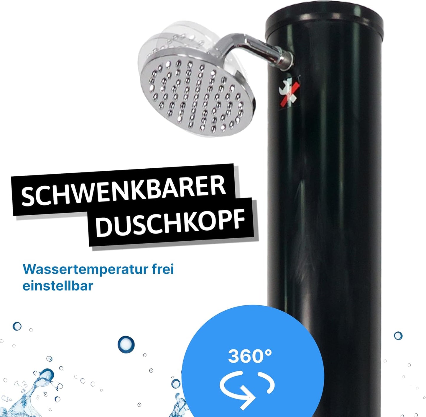 Solardusche mit Regenduschkopf & Fussdusche, 40L, schwarz