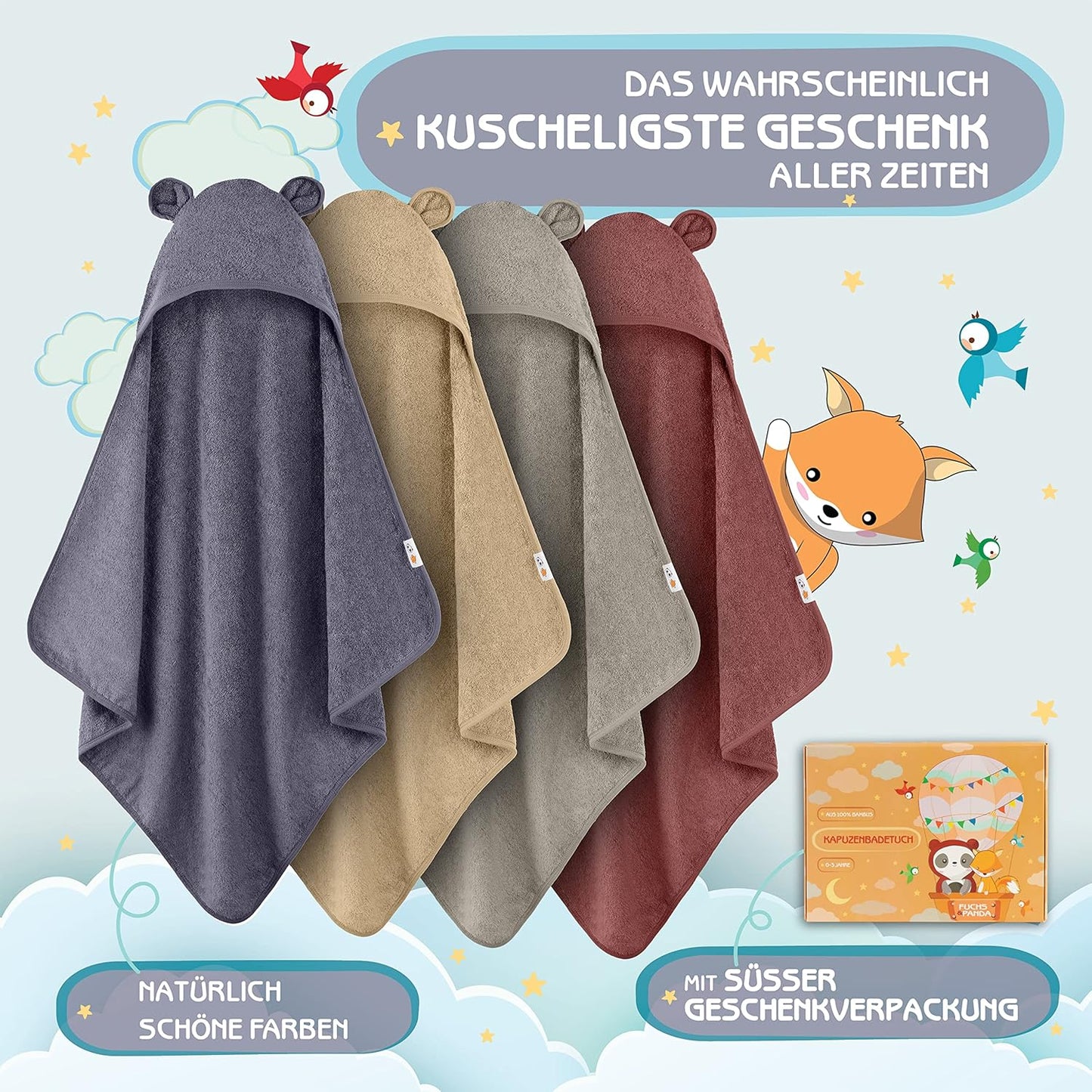 Kapuzenhandtuch Baby (extra dick, 75x75cm), Blau-grau