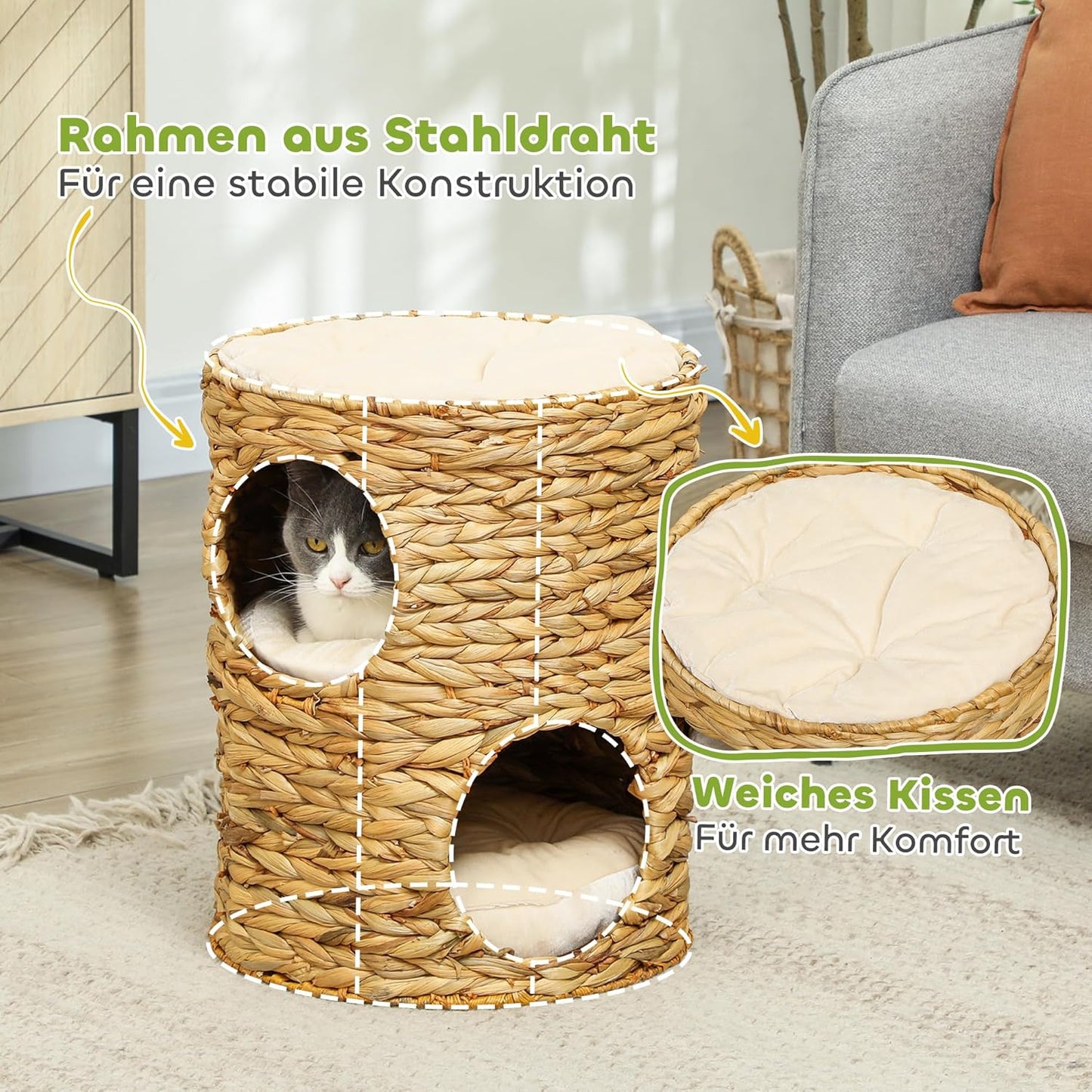 Kratztonne mit Höhlen und Kissen, Braun 40L x 40B x 50H cm