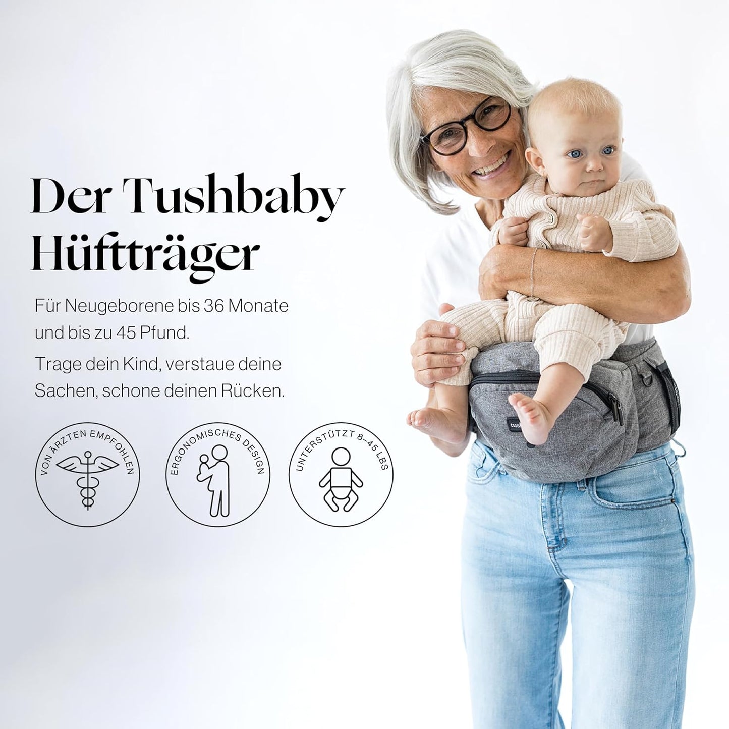 Ergonomische Baby-Hüftsitztrage, Grau