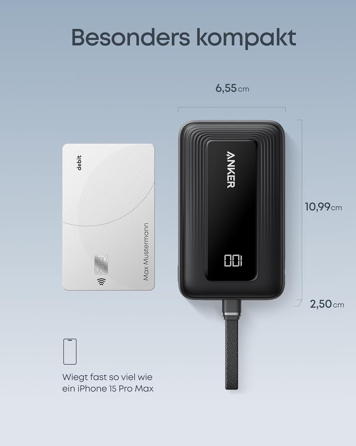 Powerbank A1688 mit USB-C, 1 USB-C Kabel Weiss