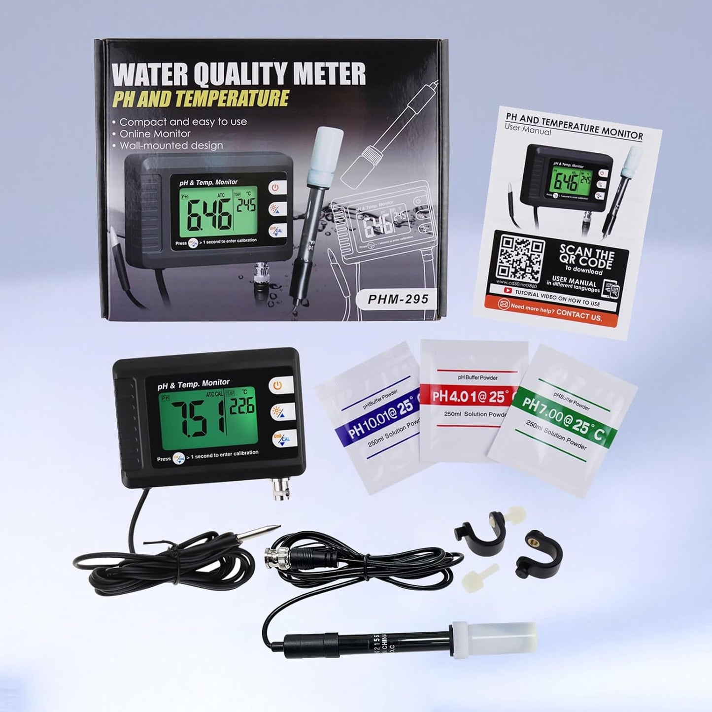 pH- und Temperaturmessgerät für Wasserqualität, BNC-Elektrode für pH