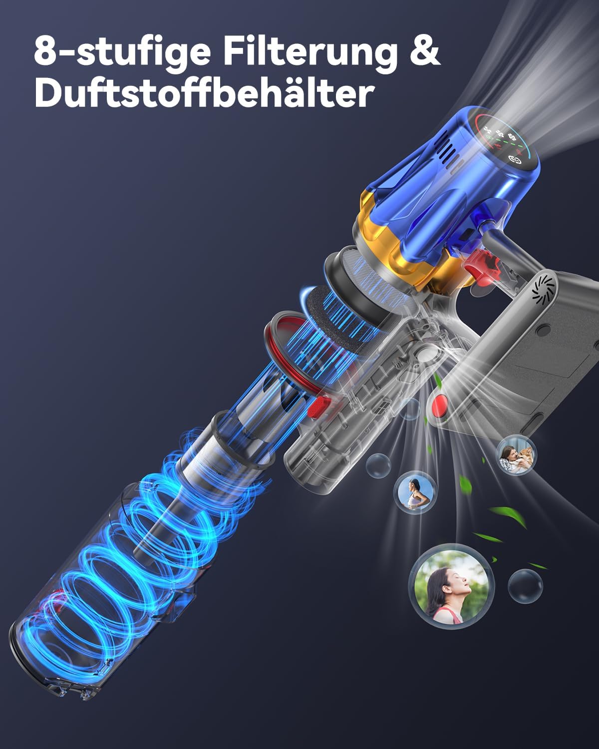 H9 Akkustaubsauger mit LED-Touchscreen, Blau
