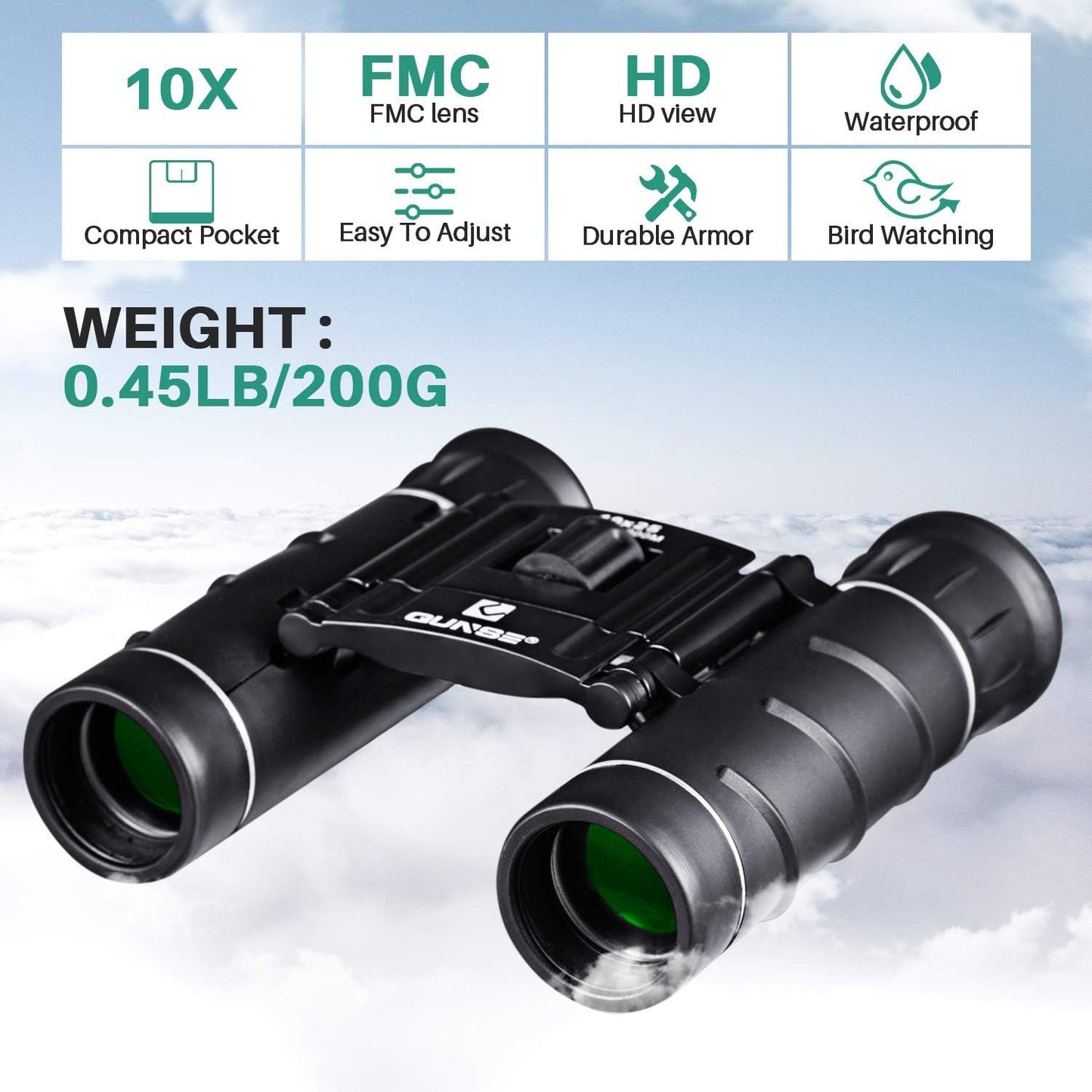 Kompaktes Fernglas 10x25 für Vogelbeobachtung, schwarz