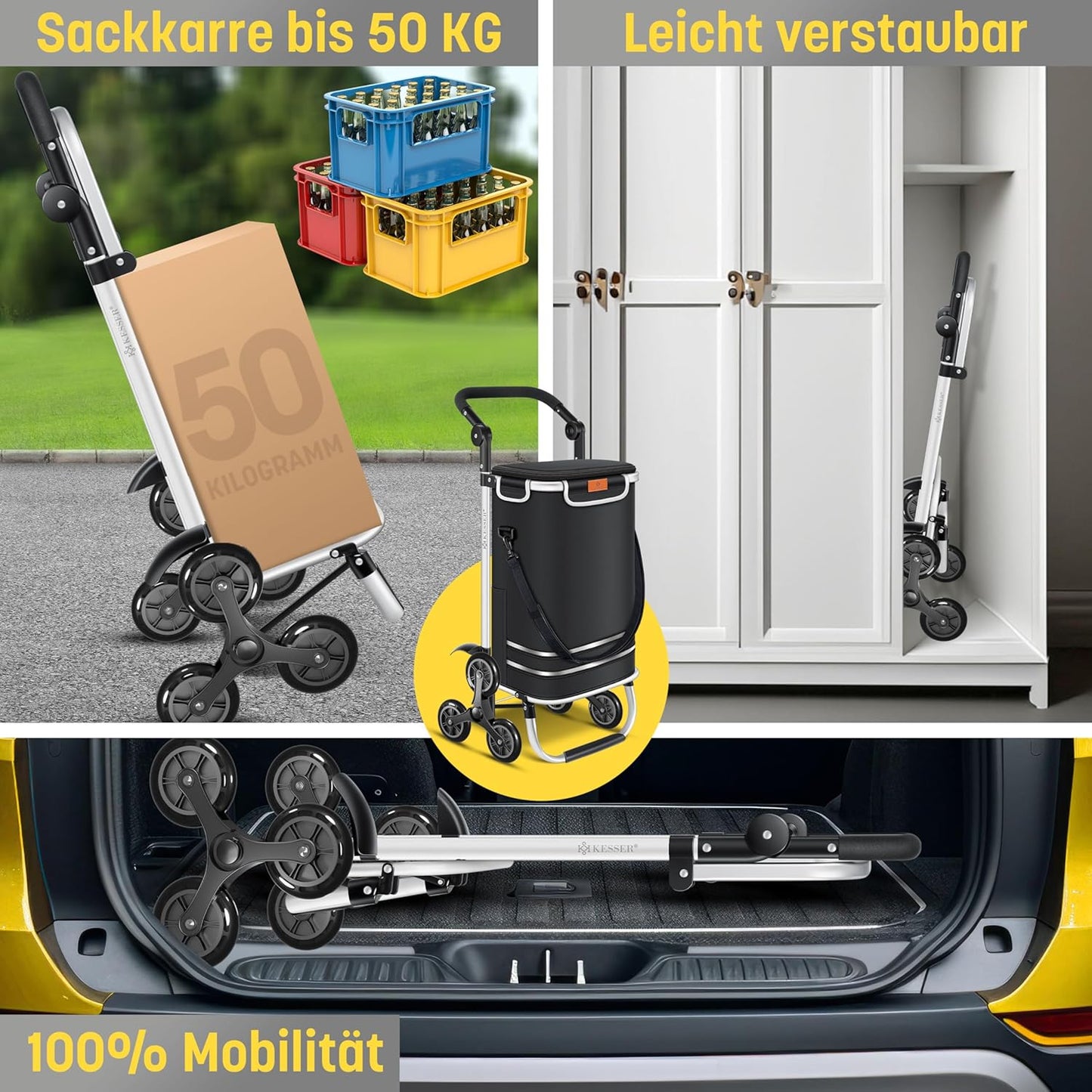 Einkaufstrolley mit Kühlfach (56L), Schwarz