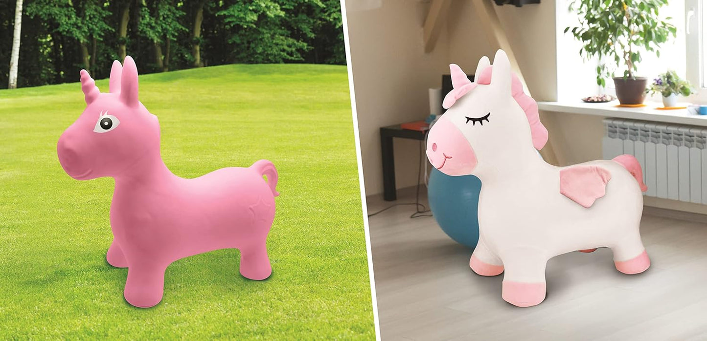 Aufblasbares Hüpf-Einhorn mit Pumpe und abnehmbarem Bezug, Einhorn - Mit Hülle