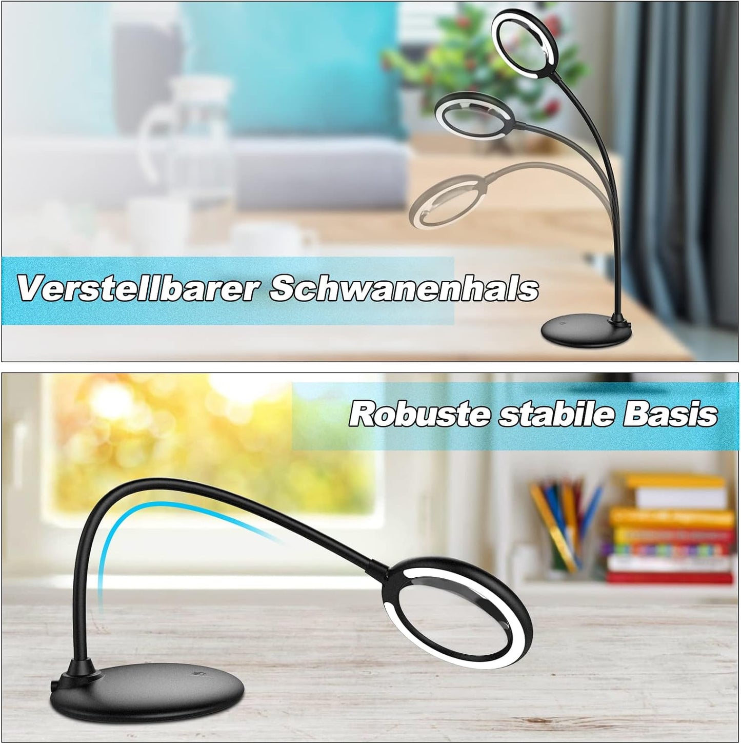 Wiederaufladbare 5-fache Vergrösserungs-Schreibtischlampe, Black-battery