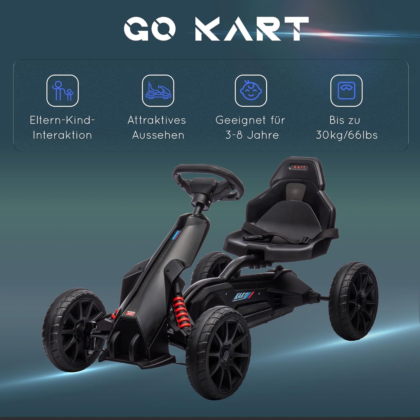 Gokart Tretauto für Kinder, Schwarz