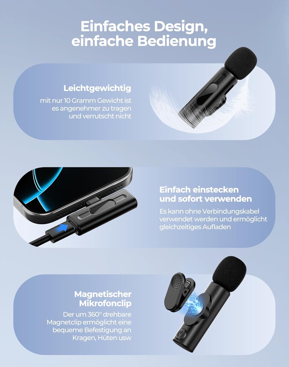 Lavalier-Mikrofon mit KI-Tonverbesserung, Schwarz