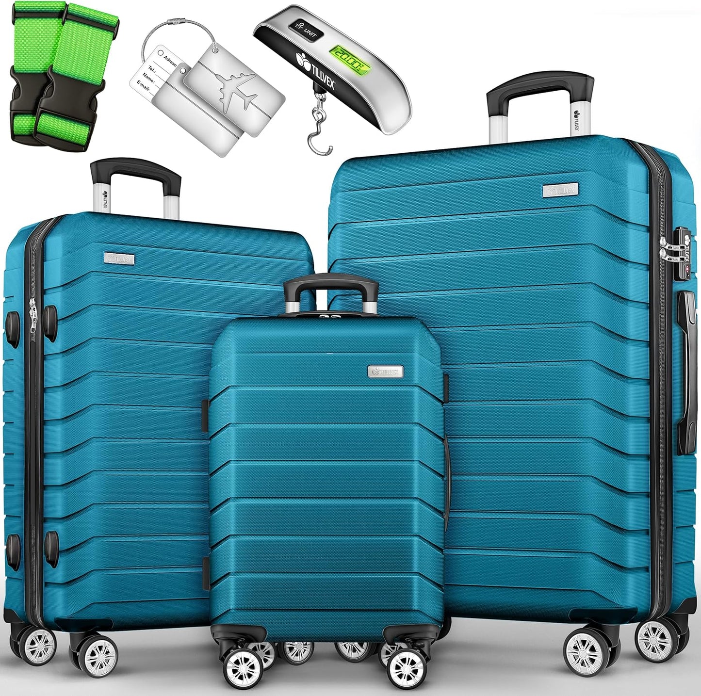Reisekoffer-Set mit TSA-Schloss & Zubehör (3-tlg.), Türkis Kofferset 3tlg