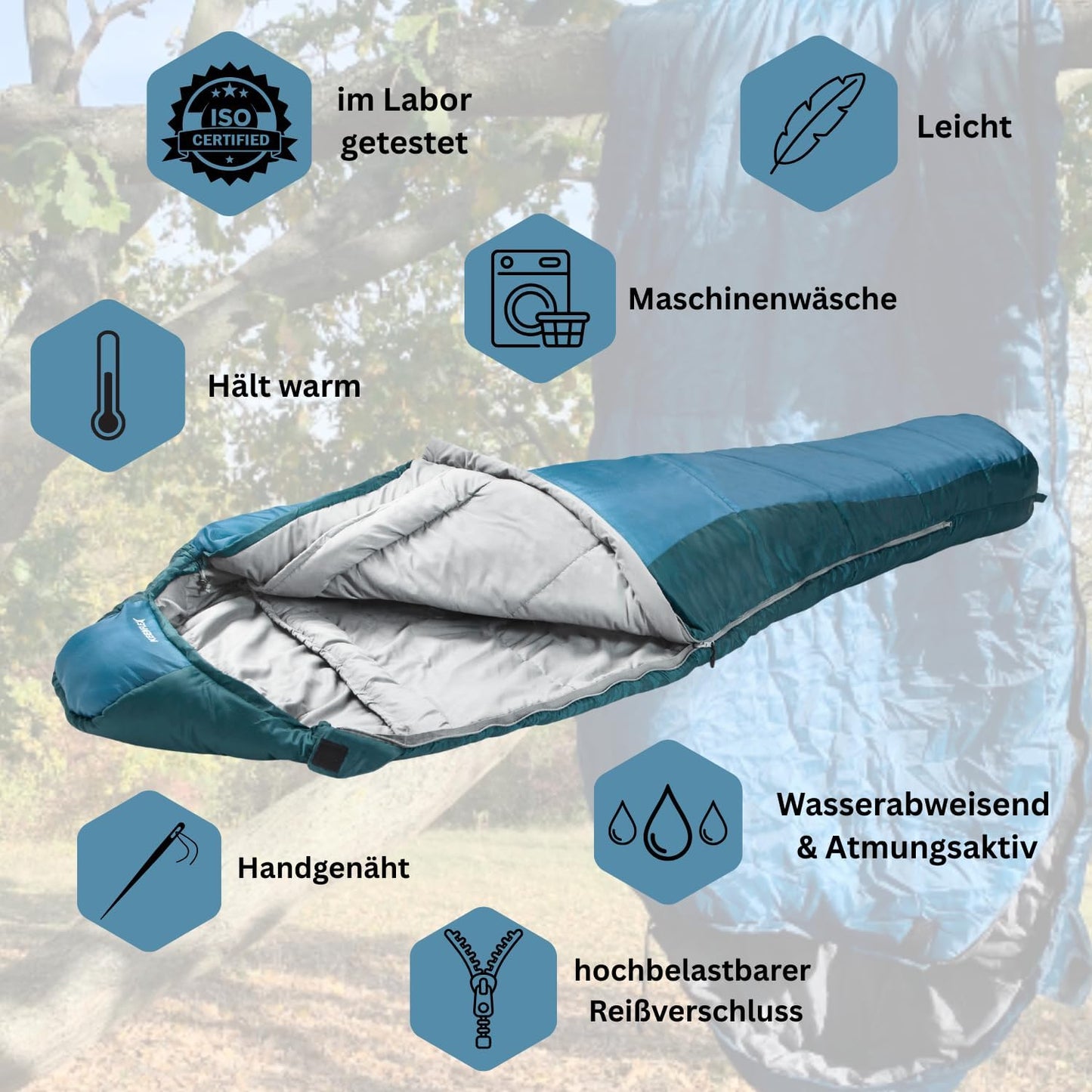 Ultraleichter Mumienschlafsack, 3 Jahreszeiten 1500g
