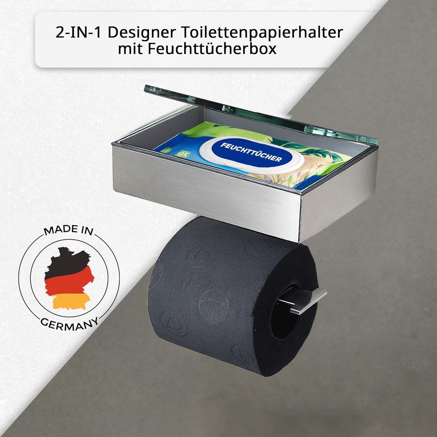 2-in-1 Toilettenpapier- und Feuchttuchhalter, Gehäuse Matt Glas Weiss Befüllbar Von Rechts