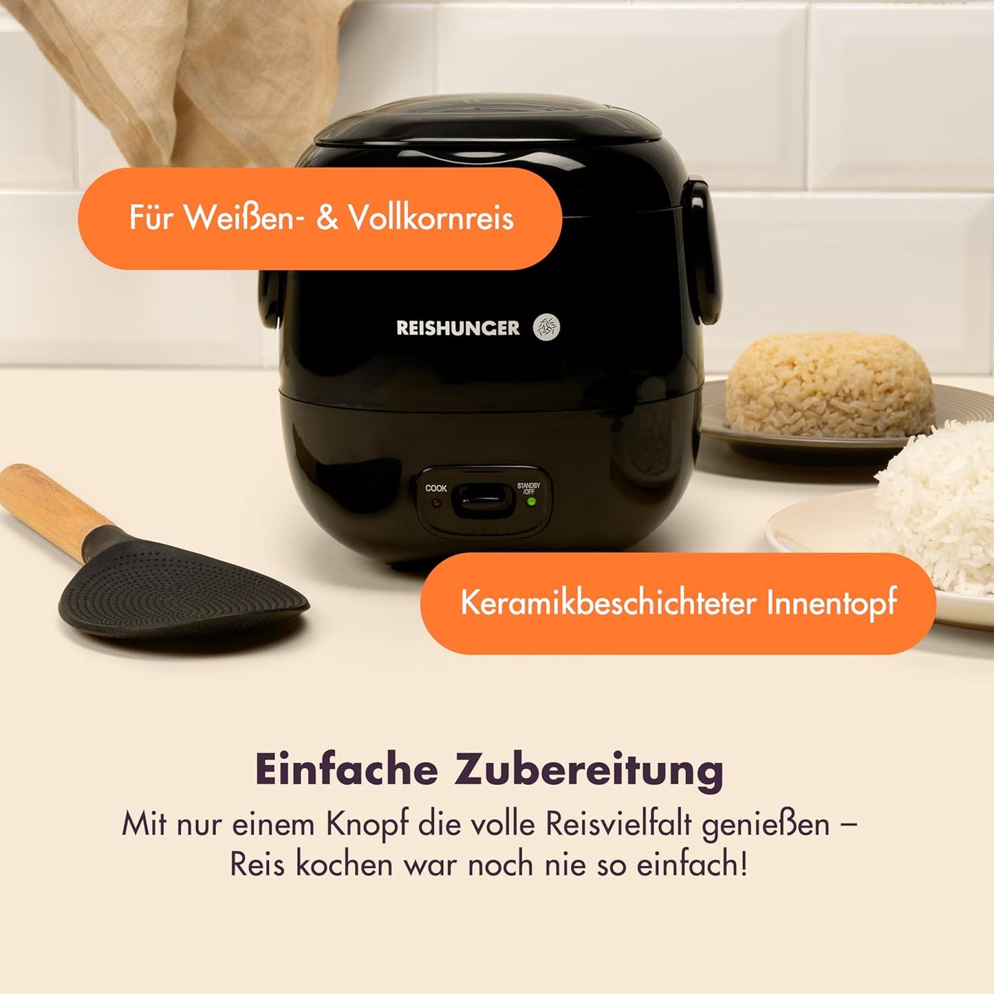 Reiskocher mit Keramikbeschichtung, Schwarz