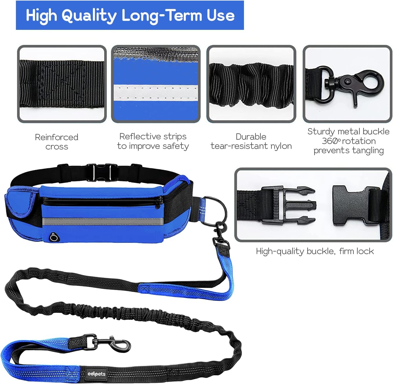 ‎EDI-C011-BN Joggingleine, 160-220 cm, reflektierend, Blau, 1.60 meters