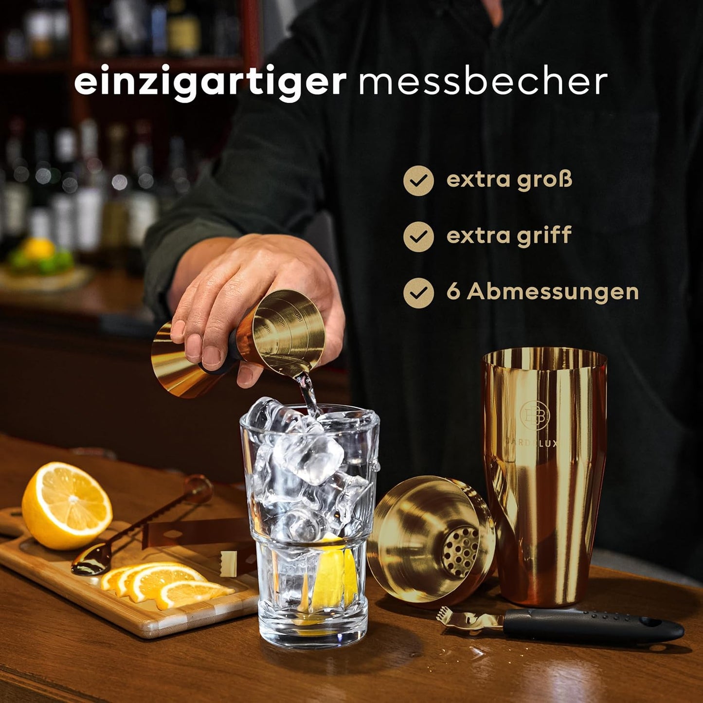 12-teiliges Cocktail Set mit Shaker, Tiefes Gold