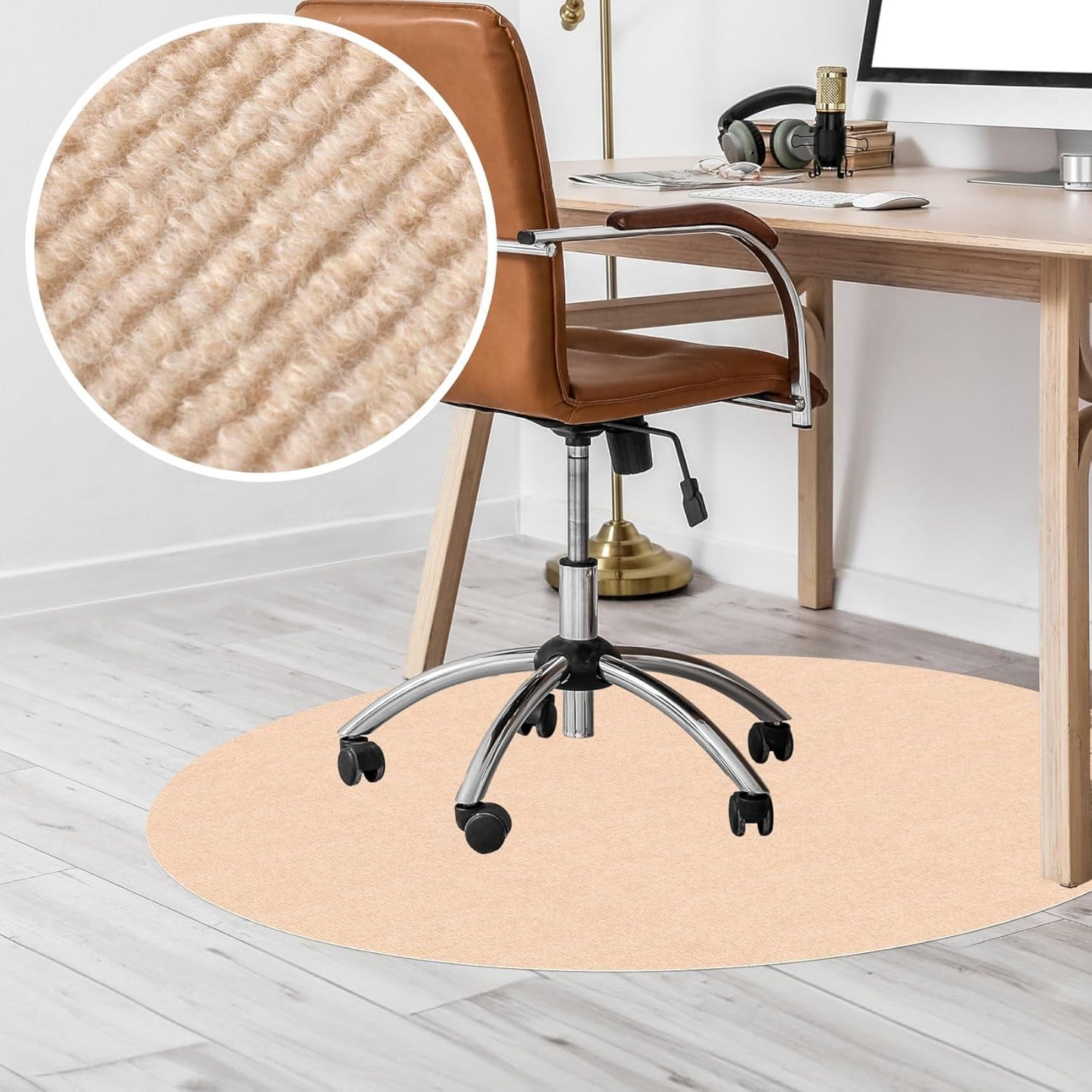 Runde Bodenschutzmatte für Bürostuhl, Rund 150 cm Creme