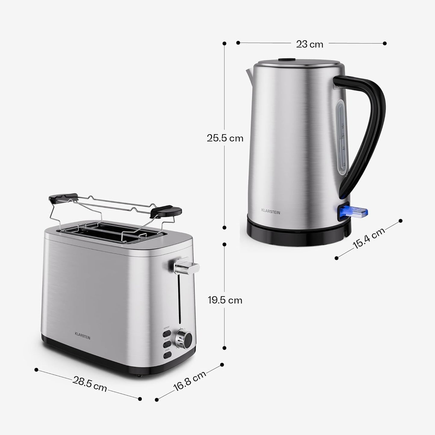 Frühstücksset mit Toaster und Wasserkocher, Edelstahl Toaster + Wasserkocher