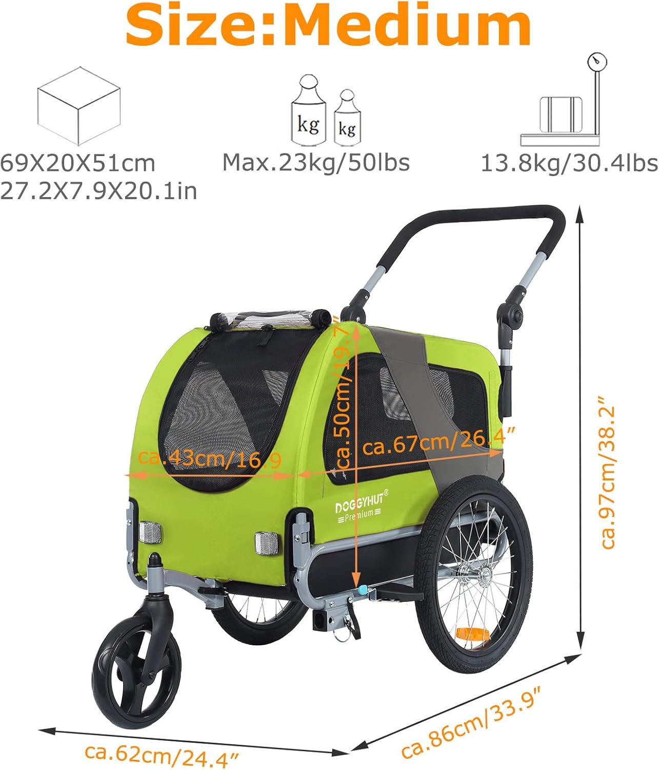 Premium Hundeanhänger 2-in-1 Buggy & Jogger (bis 23kg), Grün