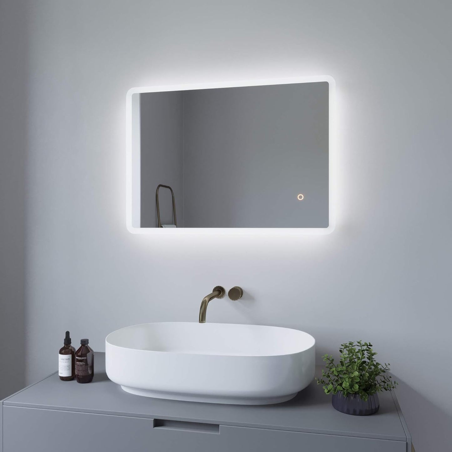 LED Badspiegel Boras-Serie mit Beleuchtung, 70x50cm, dimmbar, Touchschalter, Boras-serie 70x50cm, Kaltweiß, Touch-schalter, Dimmbar