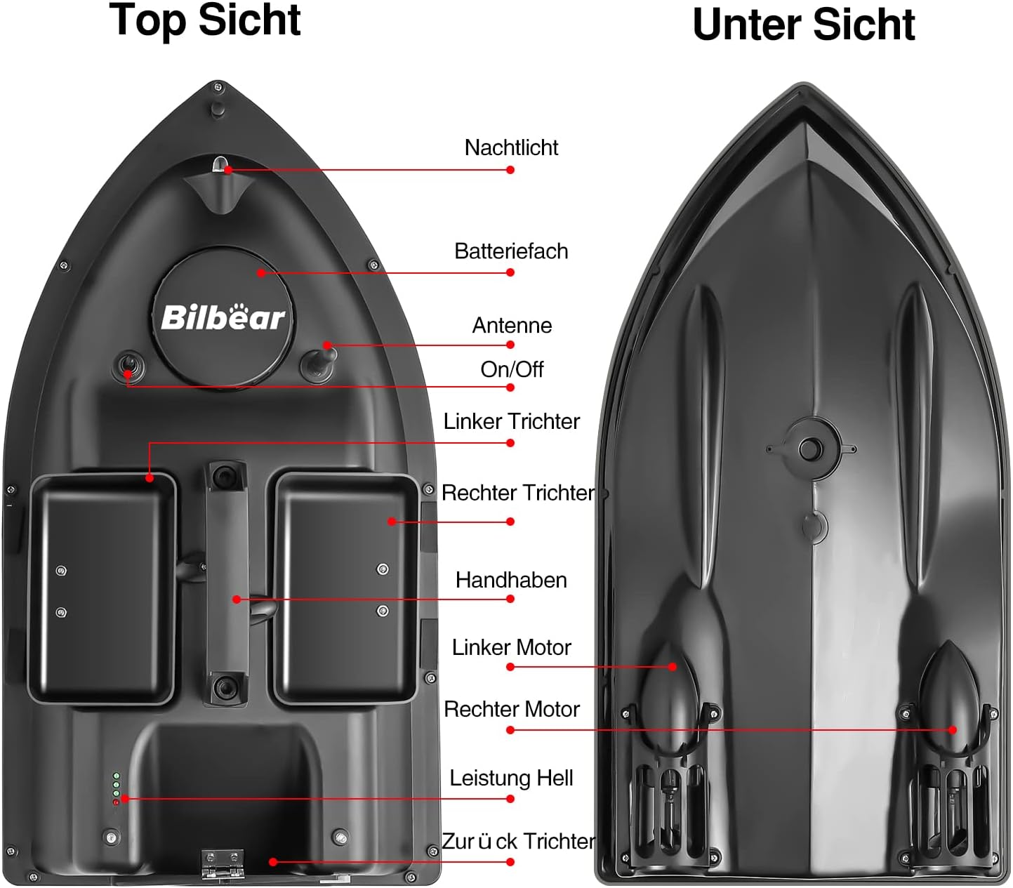 GPS Futterboot mit 3 Köderbehältern – Angelboot fürs Karpfenfischen, Schwarz Boot