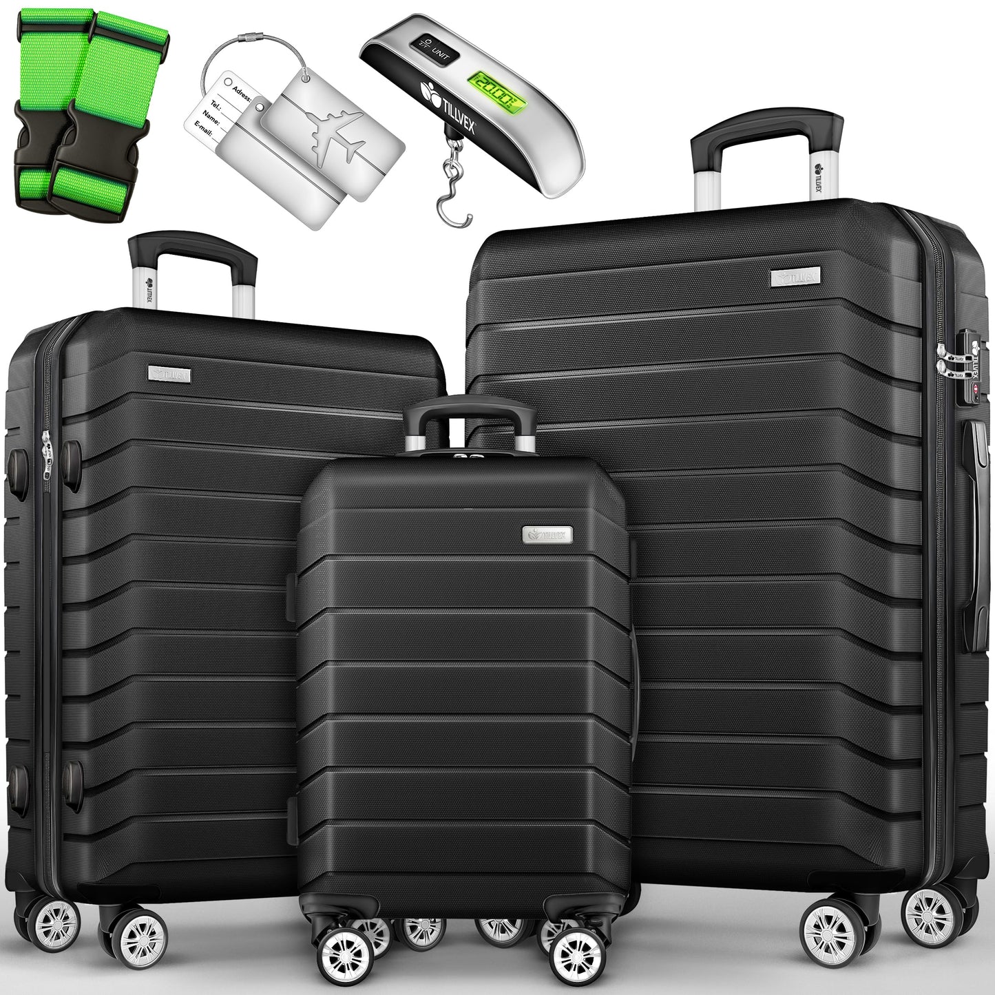 Reisekoffer-Set mit Gepäckwaage und TSA-Schloss (3-teilig), Schwarz Kofferset 3tlg