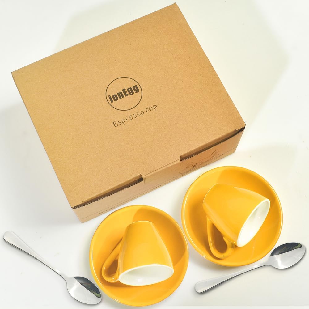 Espresso-Tassen 2er-Set mit Untertassen, Gelb