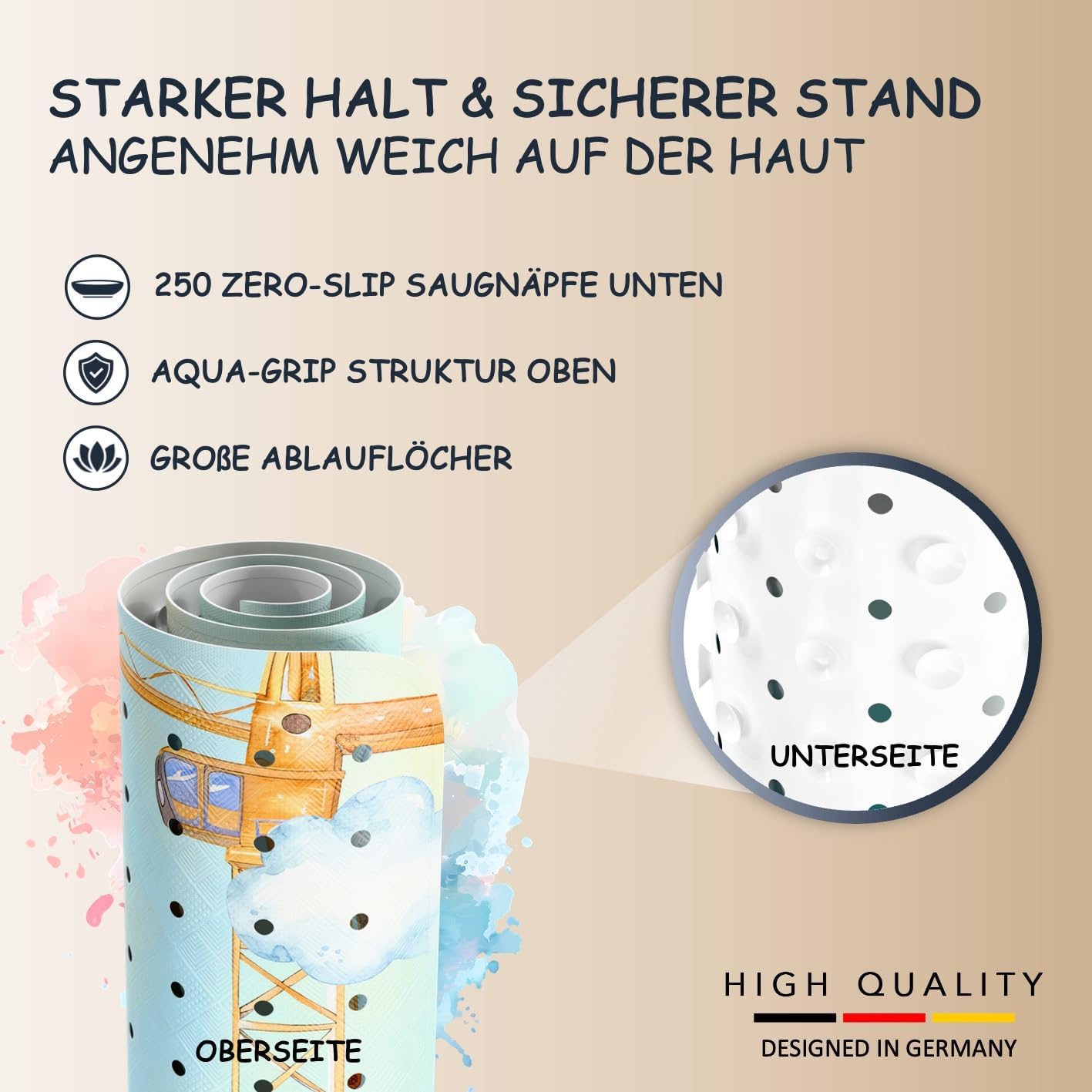 Rutschfeste Badewannenmatte für Kinder, 100 x 40 cm (Rechteckig) Baustelle - Links