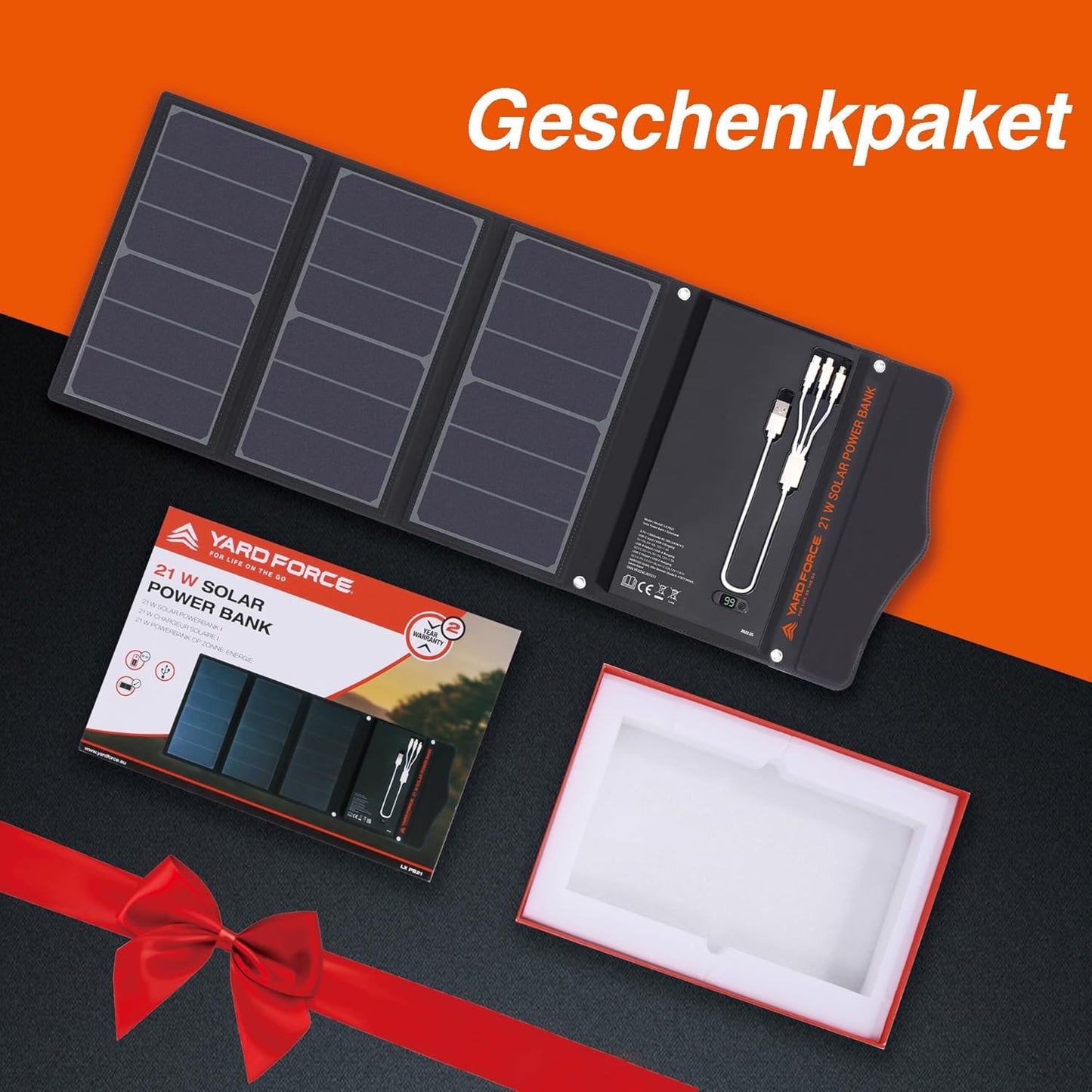 Tragbares Solar-Ladegerät LX PB21 mit 2 USB-Anschlüssen, 18W mit 21W Solarpanel