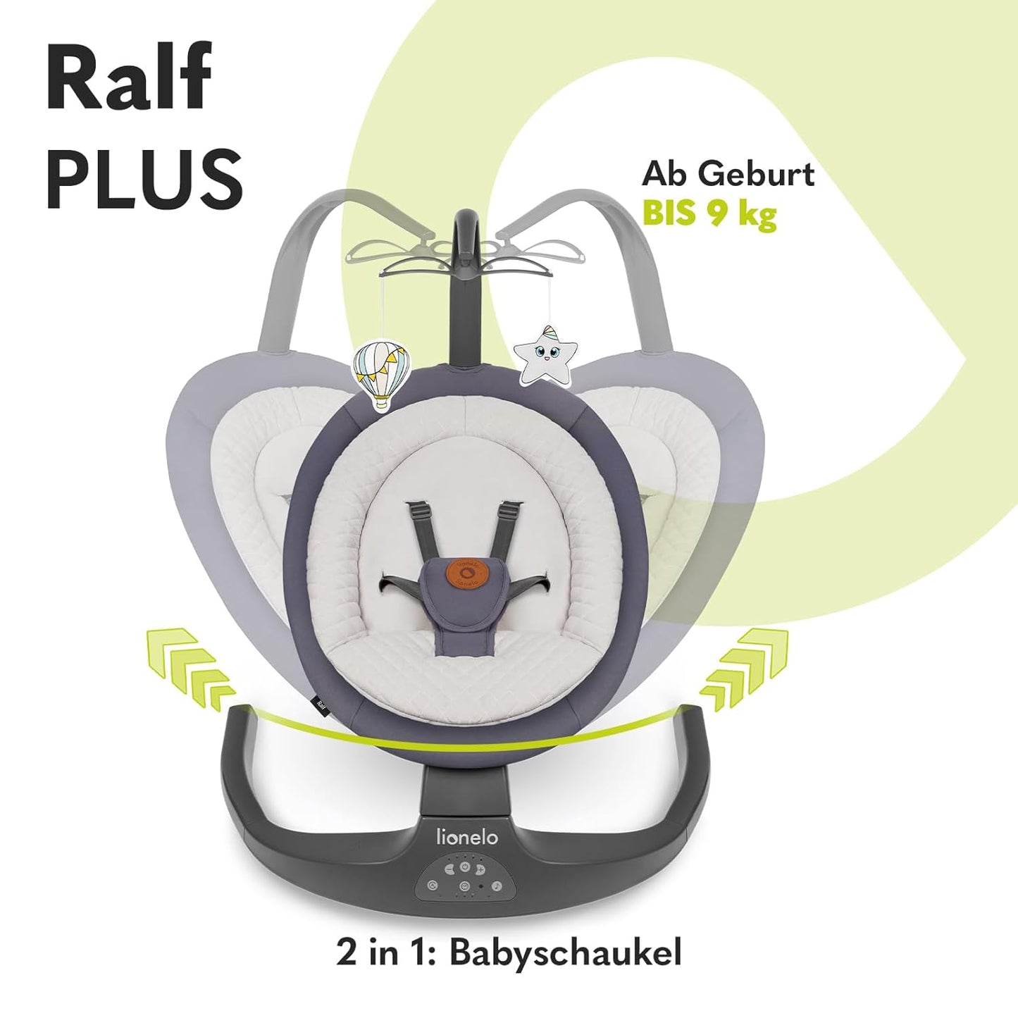 2in1 Babywippe & Liegestuhl Ralf mit Fernbedienung, ‎Grau