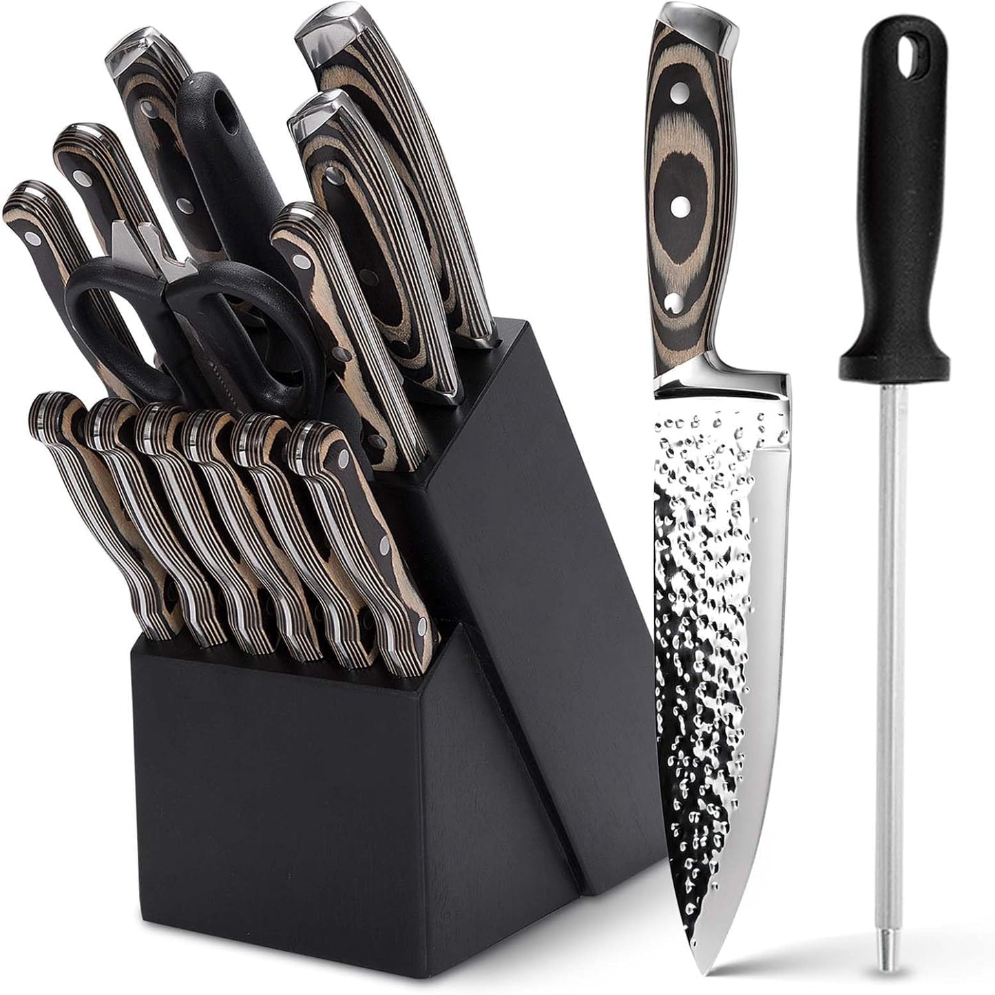 Messerblock-Set mit Messern, 15er-Satz (Naturholzfarben)